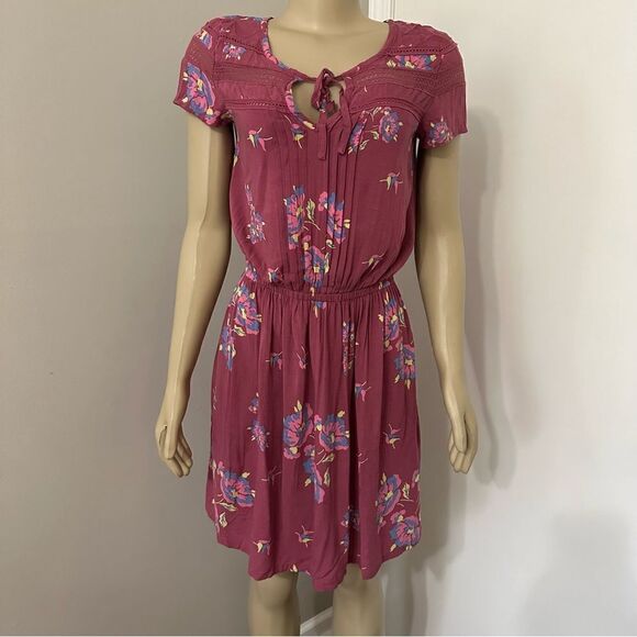 Matilda Jane Dress Womens Small Mauve Floral Elastic Waist Lace Trim - Picture 1 of 7